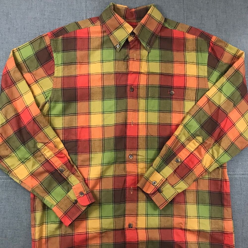 Orvis Flannel Check Shirt Men's Long Sleeve Button Down Shirt Size Medium